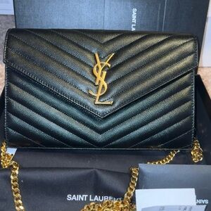 Saint Laurent Black Quilted Leather Wallet on Chain (WOC)